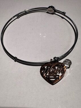 Harley-Davidson Silver-Tone Double Wire Bracelet with Rose Gold Heart Charm